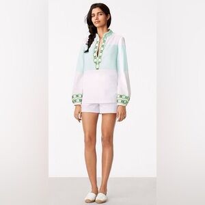 Tory Burch Sylvia Linen Tunic Embroidered Shirt Coverup Size 4?